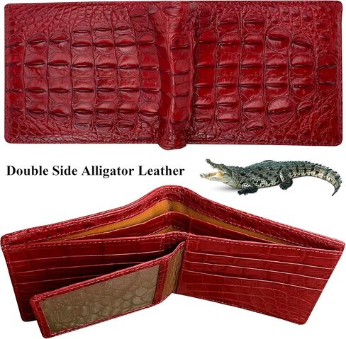 Orange Alligator Hornback Leather Bifold Wallet Double Side RFID Blocking Front Pocket Security Crocodile Exotic Leather Luxury Wallet With Flip-out ID Window Classic Handmade Gift For Men VINAM-104 in Saudi Arabia