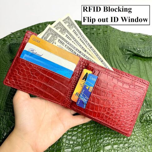 Orange Alligator Hornback Leather Bifold Wallet Double Side RFID Blocking Front Pocket Security Crocodile Exotic Leather Luxury Wallet With Flip-out ID Window Classic Handmade Gift For Men VINAM-104 in Saudi Arabia