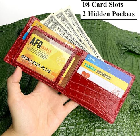 Orange Alligator Hornback Leather Bifold Wallet Double Side RFID Blocking Front Pocket Security Crocodile Exotic Leather Luxury Wallet With Flip-out ID Window Classic Handmade Gift For Men VINAM-104 in Saudi Arabia