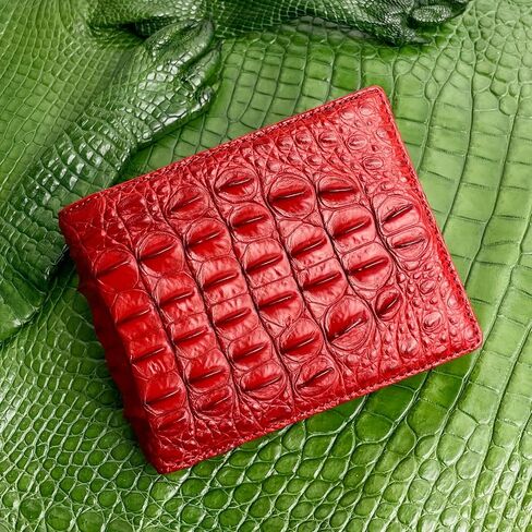 Orange Alligator Hornback Leather Bifold Wallet Double Side RFID Blocking Front Pocket Security Crocodile Exotic Leather Luxury Wallet With Flip-out ID Window Classic Handmade Gift For Men VINAM-104 in Saudi Arabia