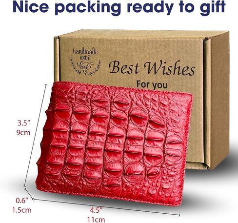 Orange Alligator Hornback Leather Bifold Wallet Double Side RFID Blocking Front Pocket Security Crocodile Exotic Leather Luxury Wallet With Flip-out ID Window Classic Handmade Gift For Men VINAM-104 in Saudi Arabia