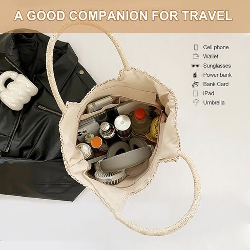 Long Keeper Beach Bags for Women Summer Straw Bag with Zipper Woven Shoulder Handbag Beach Tote Bags for Travel Vacation in Saudi Arabia