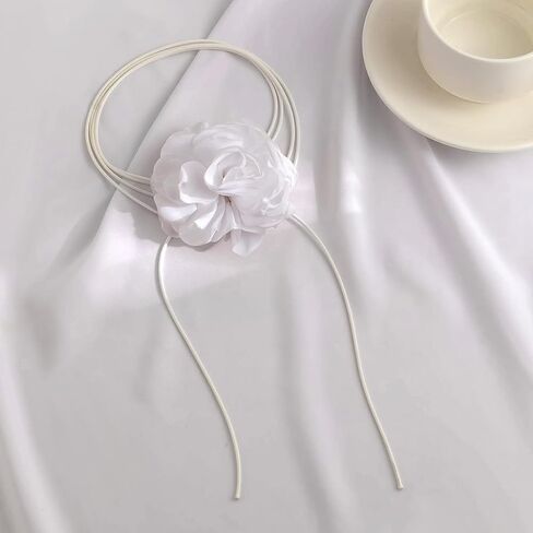 Flower Choker Necklace for Women Adjustable Mountain Camellia Flower Necklace Rose Choker Handmade Lace up Design Velvet Floral Choker Elegant Summer Necklaces for Wedding Party Holiday in Kuwait
