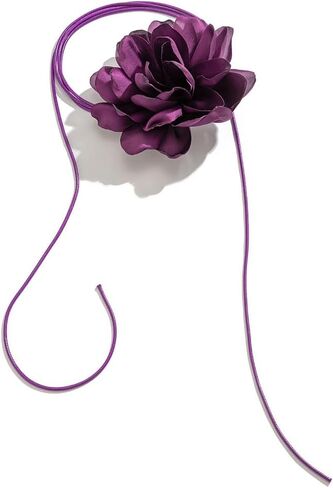 Flower Choker Necklace for Women Adjustable Mountain Camellia Flower Necklace Rose Choker Handmade Lace up Design Velvet Floral Choker Elegant Summer Necklaces for Wedding Party Holiday in Kuwait