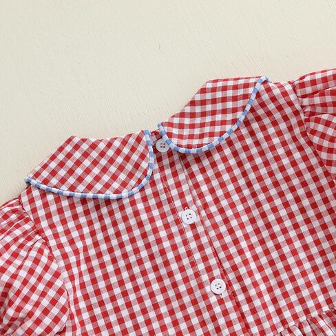 Little Baby Girl Back to School Clothes Embroidery Plaid Dresses Short Sleeve Smocked Dress Summer Princess Outfit in Kuwait