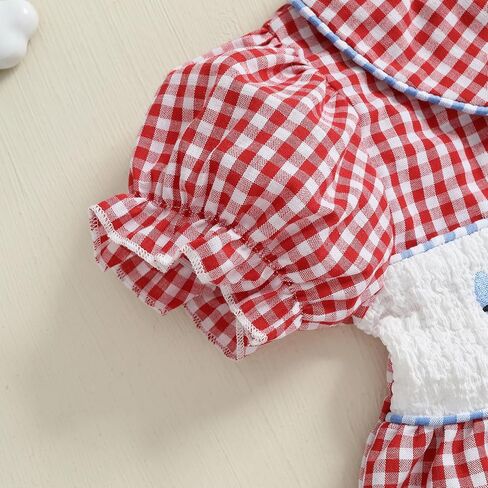 Little Baby Girl Back to School Clothes Embroidery Plaid Dresses Short Sleeve Smocked Dress Summer Princess Outfit in Kuwait