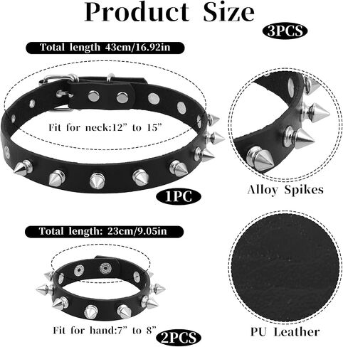 3 Pieces Leather Choker Collar and Bracelets Combo Punk Rock Gothic Jewelry Set, Punk Accessories, Emo Costume Accessories for 80s and 90s Vintage Women Men in Saudi Arabia