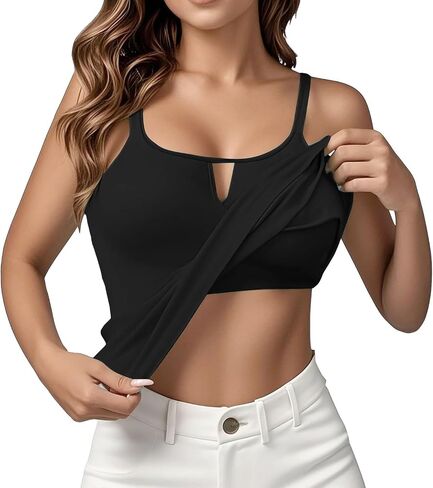 Womens Tank Tops with Built in Bra Plus Size Padded Stretchy Sports Shirt Workout Yoga Basic Undershirt in Saudi Arabia