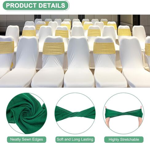 50-Pack Grass Green Polyester Spandex Chair Sashes, Stretchable Chair Bands for Wedding/Banquet/Party/Ceremony Event Decoration in Saudi Arabia
