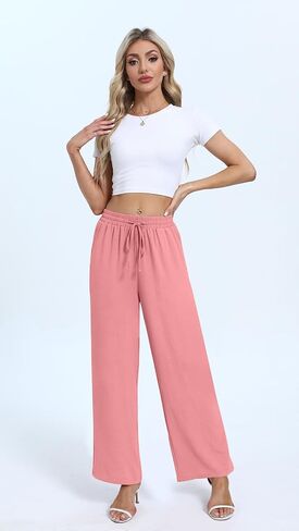 Yicro Womens High Waisted Wide Leg Pants with Pockets Casual Loose Palazzo Trousers in Saudi Arabia
