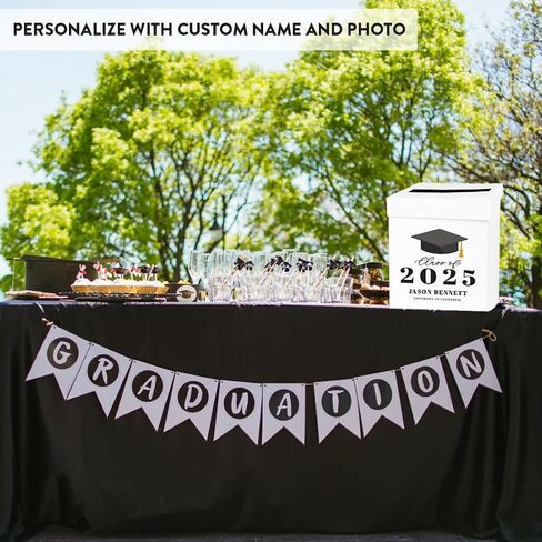 Andaz Press Modern Personalized Graduation Card Box 2025,10x10x10-Inches Custom Graduation Money Box, Large Grad Card Box With Photo, Class Of 2025 Box For Graduation Cards, Printed in the USA in Saudi Arabia