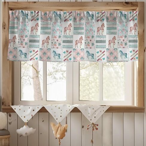 Unisex Farm Animals Cow Chicken Horse Nursery Short Curtain Valance with Rod Pocket for Boys Girls Kids Toddlers Bedroom Living Room Window Decor-18x54 in Kuwait