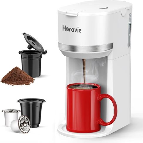 ماكينة صنع القهوة الصغيرة ذات الخدمة الفردية لكوب K والقهوة المطحونة، ماكينة تحضير القهوة السريعة بكوب واحد مع تذكير بإزالة الترسبات ونافذة مياه، 6 إلى 12 أونصة. أحجام الشراب، أسود in Kuwait