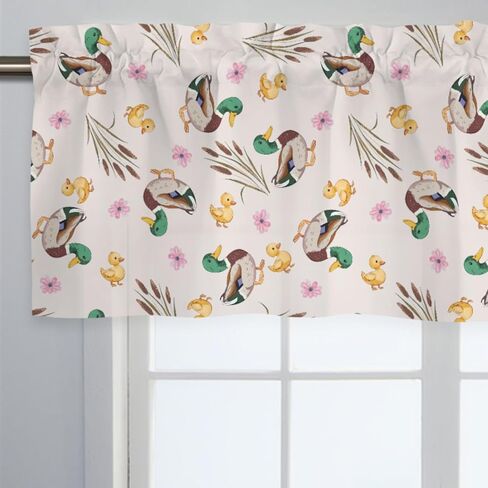 Unisex Ducks Butterflies Leaves Nursery Short Curtain Valance with Rod Pocket for Boys Girls Kids Toddlers Bedroom Living Room Window Decor-18x54 in Kuwait