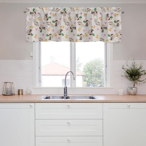 Unisex Ducks Butterflies Leaves Nursery Short Curtain Valance with Rod Pocket for Boys Girls Kids Toddlers Bedroom Living Room Window Decor-18x54 in Kuwait