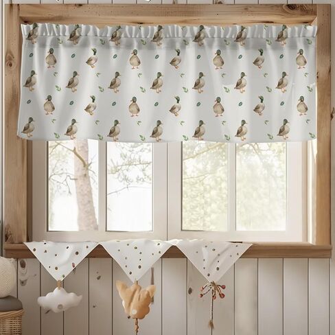 Unisex Ducks Butterflies Leaves Nursery Short Curtain Valance with Rod Pocket for Boys Girls Kids Toddlers Bedroom Living Room Window Decor-18x54 in Kuwait