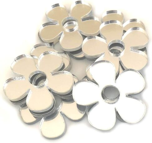 Super Cool Creations Daisy Shaped Crafting Mirrors, Set of 10, Many Colours, Shatterproof Acrylic, Silver Mirror, Pack of 10 x 5cm in Saudi Arabia