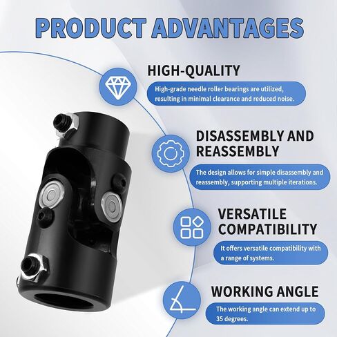 1" Round X 3/4" DD Steering U Joint Steering Shaft Universal Joint Coupling Black, 3-1/4" Overall Length 1-5/8" Outside Diameter in Saudi Arabia