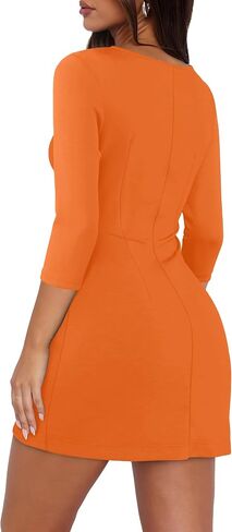 Fall Bodycon Dresses for Women 2025 Spring 3/4 Sleeve Mini Dress Crew Neck Party Club Cute Short Dress in Kuwait