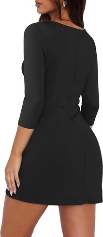 Fall Bodycon Dresses for Women 2025 Spring 3/4 Sleeve Mini Dress Crew Neck Party Club Cute Short Dress in Kuwait