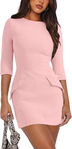 Fall Bodycon Dresses for Women 2025 Spring 3/4 Sleeve Mini Dress Crew Neck Party Club Cute Short Dress in Kuwait