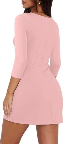 Fall Bodycon Dresses for Women 2025 Spring 3/4 Sleeve Mini Dress Crew Neck Party Club Cute Short Dress in Kuwait