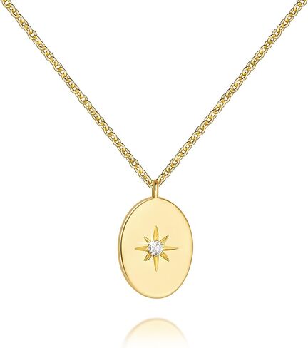 Gold Pendant Necklaces for Women 14K Gold Necklaces for Women North Star Pendant Necklaces with Cubic Zirconia Simple Meaningful and Beautifully Design Simple Oval Necklace in Saudi Arabia