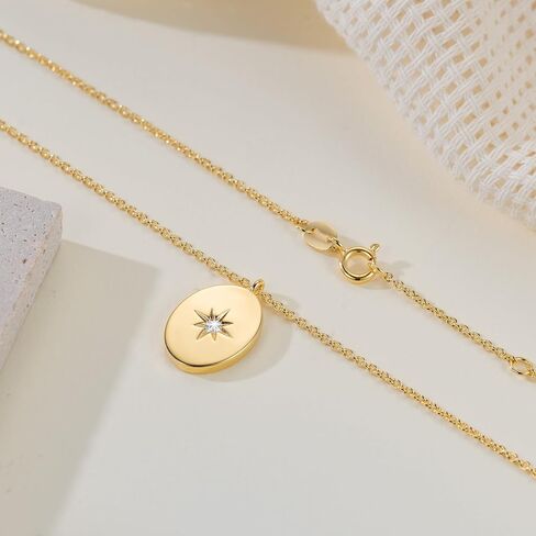 Gold Pendant Necklaces for Women 14K Gold Necklaces for Women North Star Pendant Necklaces with Cubic Zirconia Simple Meaningful and Beautifully Design Simple Oval Necklace in Saudi Arabia
