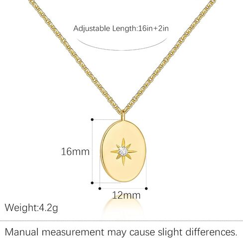 Gold Pendant Necklaces for Women 14K Gold Necklaces for Women North Star Pendant Necklaces with Cubic Zirconia Simple Meaningful and Beautifully Design Simple Oval Necklace in Saudi Arabia