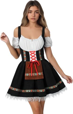yolsun Oktoberfest Costume for Women, Bavarian Dirndl Costume Adult Off Shoulder German Beer Festival Dress Up Halloween in Saudi Arabia