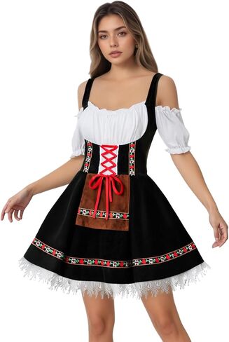 yolsun Oktoberfest Costume for Women, Bavarian Dirndl Costume Adult Off Shoulder German Beer Festival Dress Up Halloween in Saudi Arabia