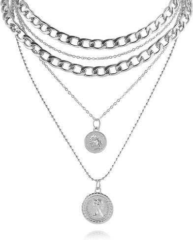 Pirate Necklace Chunky Gold Necklace for Women vintage Pirate Coin Pendant Necklace Fashion Chunky Chain Choker Necklaces Pirate Costume Women Men Jewellery in Saudi Arabia