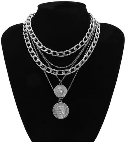 Pirate Necklace Chunky Gold Necklace for Women vintage Pirate Coin Pendant Necklace Fashion Chunky Chain Choker Necklaces Pirate Costume Women Men Jewellery in Saudi Arabia