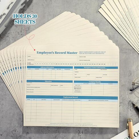 Qilery 50 Pcs Employee File Folders, 9.5 x 11.75 Inches Employee Personnel File Folders No Expansion Staff Record Paper Jacket Manager Supplies HR and Staff Management in Kuwait