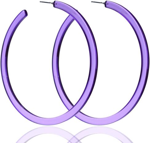 Colorful 80s 90s Big Hoop Earring Acrylic C Shape Retro Trendy Chunky Large Open Earrings for Women 70MM Vintage Lightweight Statement Jewelry in Saudi Arabia