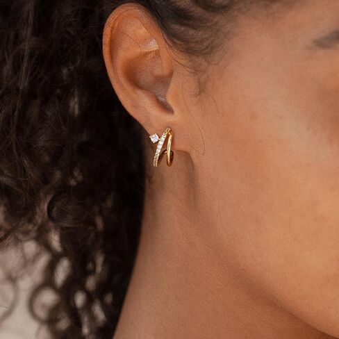 Gold Hoop Earrings for Women 14K Gold Plated Triple Huggie Hoop Earrings Hypoallergenic Lightweight Wedding Earrings For Brides Jewelry Gifts for Women Trendy in Saudi Arabia