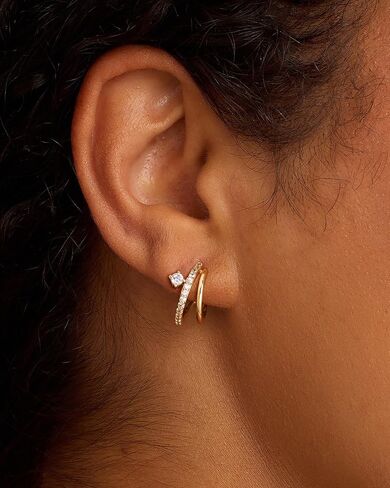 Gold Hoop Earrings for Women 14K Gold Plated Triple Huggie Hoop Earrings Hypoallergenic Lightweight Wedding Earrings For Brides Jewelry Gifts for Women Trendy in Saudi Arabia
