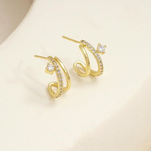 Gold Hoop Earrings for Women 14K Gold Plated Triple Huggie Hoop Earrings Hypoallergenic Lightweight Wedding Earrings For Brides Jewelry Gifts for Women Trendy in Saudi Arabia