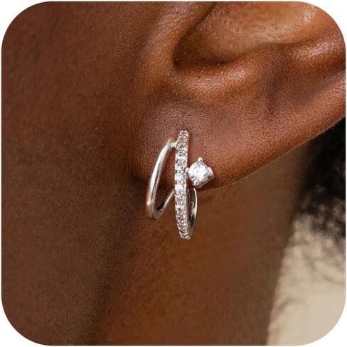 Gold Hoop Earrings for Women 14K Gold Plated Triple Huggie Hoop Earrings Hypoallergenic Lightweight Wedding Earrings For Brides Jewelry Gifts for Women Trendy in Saudi Arabia