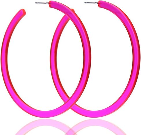 Colorful 80s 90s Big Hoop Earring Acrylic C Shape Retro Trendy Chunky Large Open Earrings for Women 70MM Vintage Lightweight Statement Jewelry in Saudi Arabia