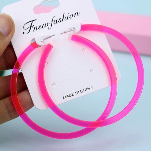 Colorful 80s 90s Big Hoop Earring Acrylic C Shape Retro Trendy Chunky Large Open Earrings for Women 70MM Vintage Lightweight Statement Jewelry in Saudi Arabia