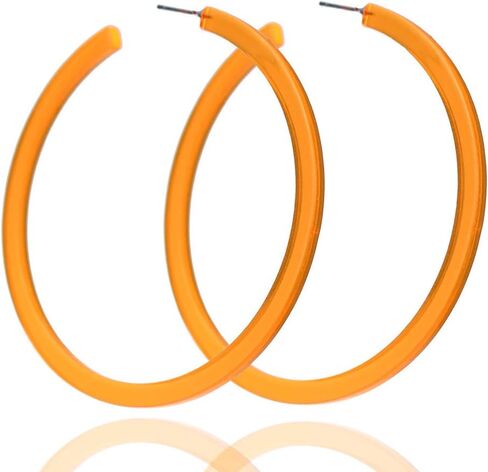 Colorful 80s 90s Big Hoop Earring Acrylic C Shape Retro Trendy Chunky Large Open Earrings for Women 70MM Vintage Lightweight Statement Jewelry in Saudi Arabia