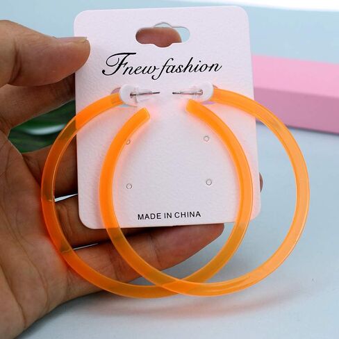 Colorful 80s 90s Big Hoop Earring Acrylic C Shape Retro Trendy Chunky Large Open Earrings for Women 70MM Vintage Lightweight Statement Jewelry in Saudi Arabia