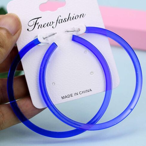 Colorful 80s 90s Big Hoop Earring Acrylic C Shape Retro Trendy Chunky Large Open Earrings for Women 70MM Vintage Lightweight Statement Jewelry in Saudi Arabia