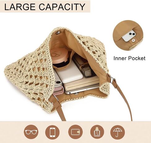 حقيبة حمل شاطئ Straw للنساء Raffia Crochet Pres in Kuwait