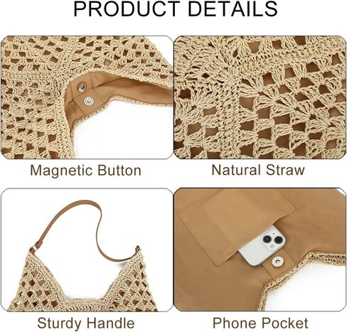 حقيبة حمل شاطئ Straw للنساء Raffia Crochet Pres in Kuwait