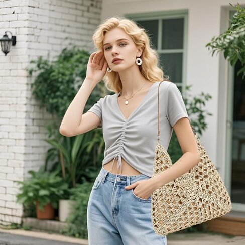 حقيبة حمل شاطئ Straw للنساء Raffia Crochet Pres in Kuwait