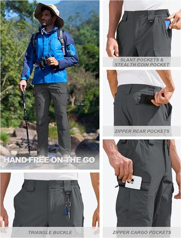 MOURCE Men's Lightweight Hiking Pants Quick Dry - Water Resistant Outdoor Cargo Pants for Men 7 Pockets in Kuwait