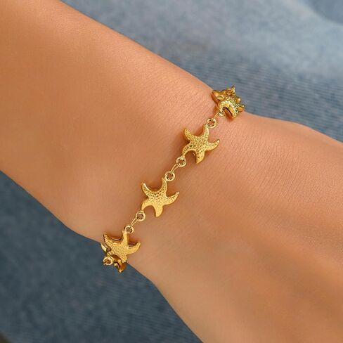 Gold Bracelets for Women 18K Gold Plated Shell Starfish Dolphin Star Bracelet Dainty Summer Beach Ocean Bracelet Trendy Boho Statement Adjustable Bracelets in Saudi Arabia