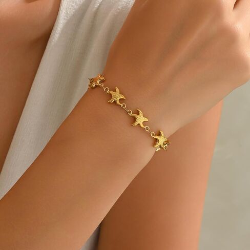 Gold Bracelets for Women 18K Gold Plated Shell Starfish Dolphin Star Bracelet Dainty Summer Beach Ocean Bracelet Trendy Boho Statement Adjustable Bracelets in Saudi Arabia
